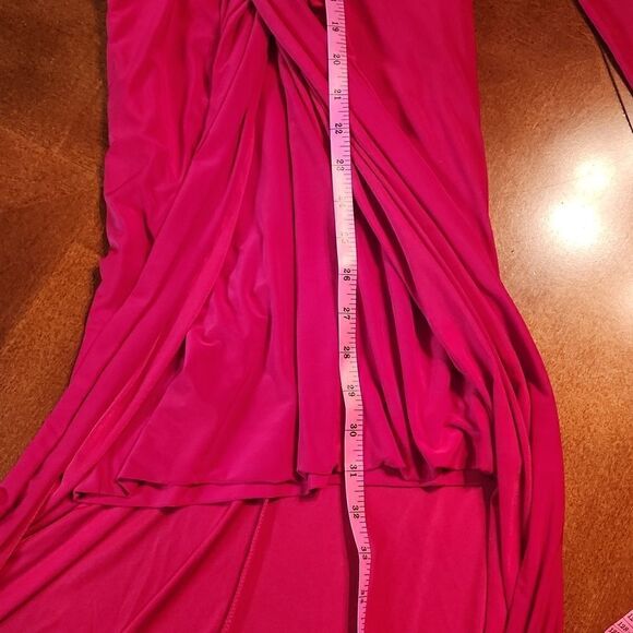 Misa Los Angeles Long Sleeve High Low Cocktail Holiday Formal Party Dress, Red - Picture 7 of 14